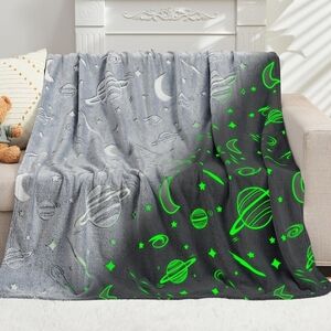 Space Themed Glow In The Dark Fleece Blanket